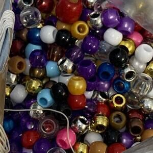 Almost 2lbs Shiny Metallic Pony Beads Craft Supplies w Stretch Cord Remnant